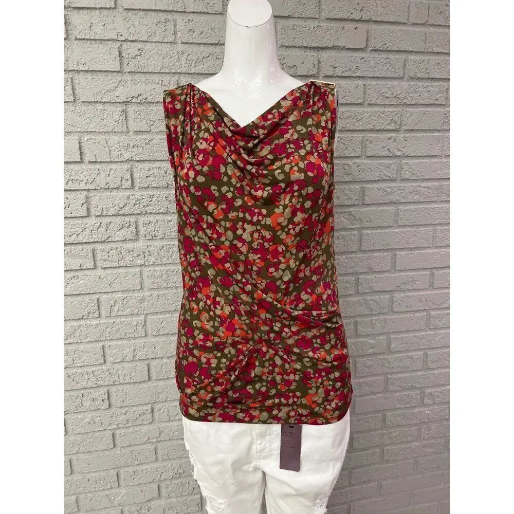Michael Kors Women Multicolored Draped Neck Ruched Sleeveless Top Size S